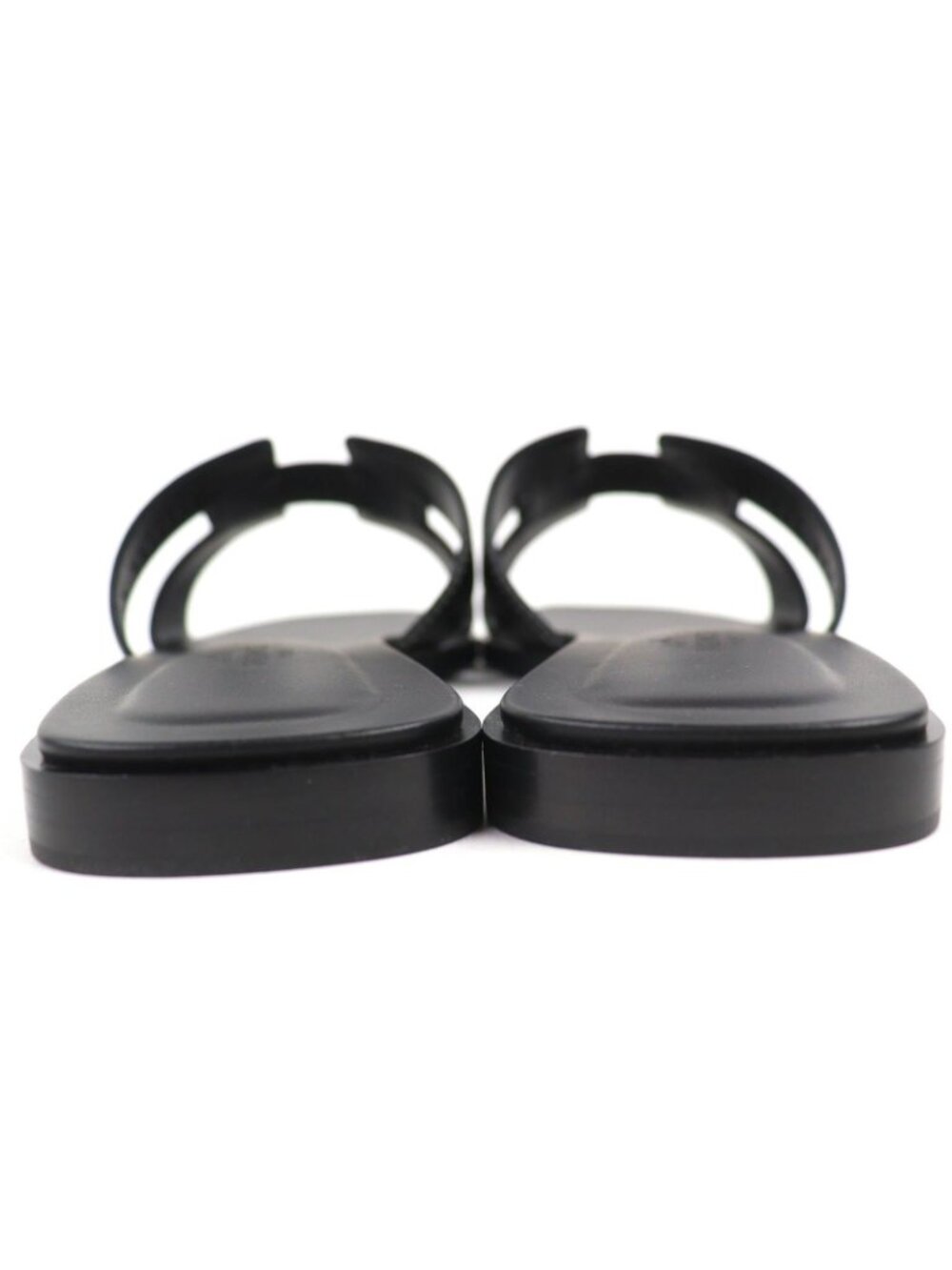 Hermes Oran Box Calf Leather Motif Flat Sandals Mules Black 38.5 Box - Picture 6 of 12